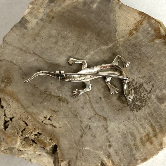 Sterling Silver 925 A 2.39" Marcasite Lizard Animal Figural Brooch 6.87g - Picture 13 of 16